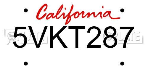 5VKT287 California License Plate