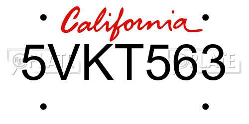 5VKT563 California License Plate