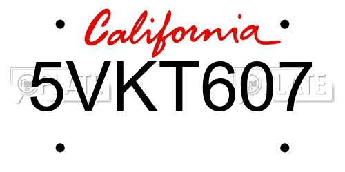 5VKT607 California License Plate