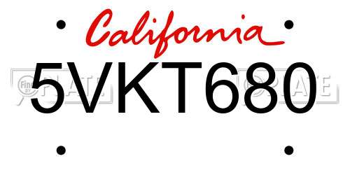 5VKT680 California License Plate