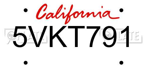 5VKT791 California License Plate