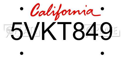 5VKT849 California License Plate