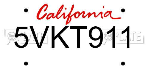 5VKT911 California License Plate