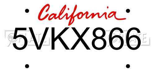 5VKX866 California License Plate