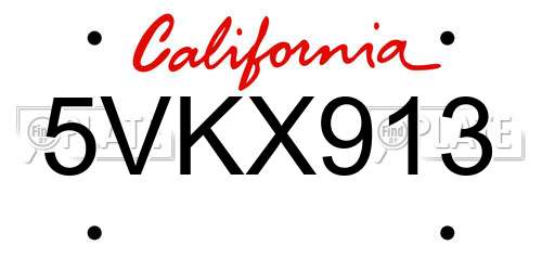 5VKX913 California License Plate