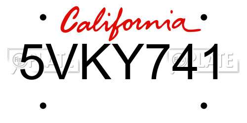 5VKY741 California License Plate