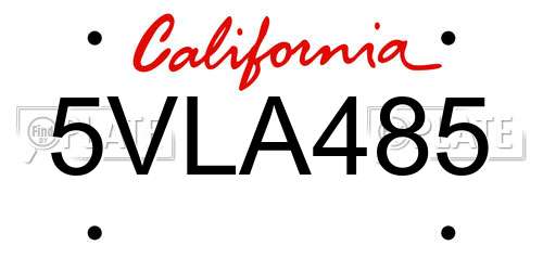 5VLA485 California License Plate