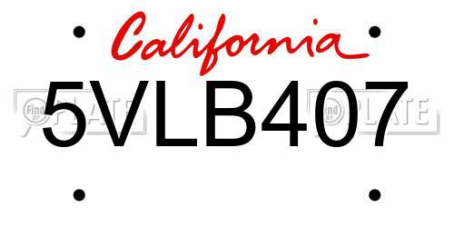 5VLB407 California License Plate