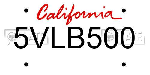 5VLB500 California License Plate