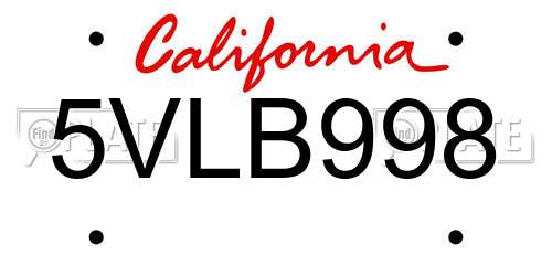 5VLB998 California License Plate