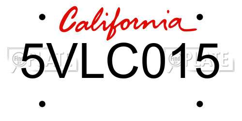 5VLC015 California License Plate