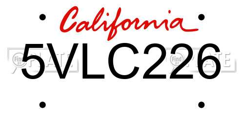 5VLC226 California License Plate