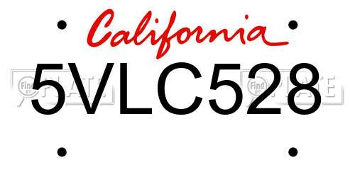 5VLC528 California License Plate