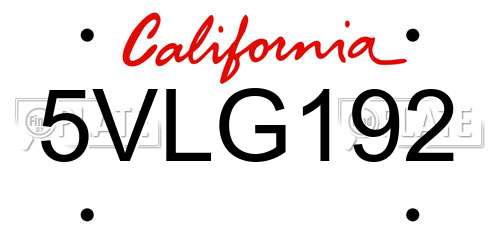 5VLG192 California License Plate