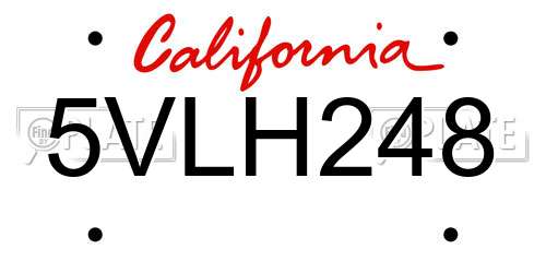 5VLH248 California License Plate