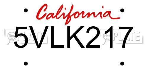 5VLK217 California License Plate
