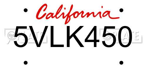5VLK450 California License Plate