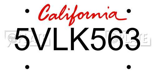 5VLK563 California License Plate