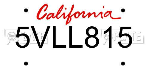 5VLL815 California License Plate