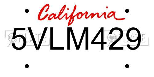 5VLM429 California License Plate