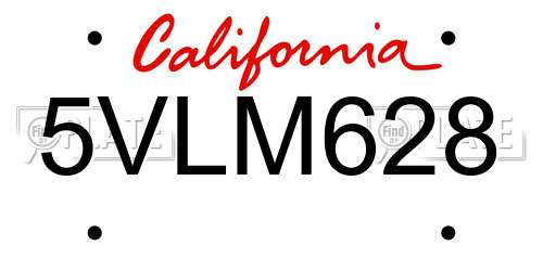 5VLM628 California License Plate