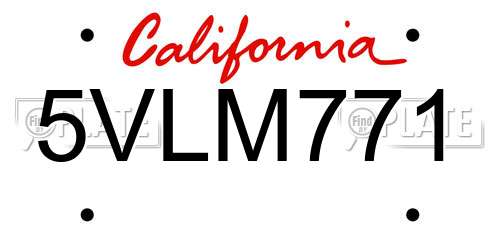 5VLM771 California License Plate