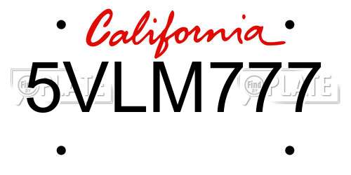 5VLM777 California License Plate