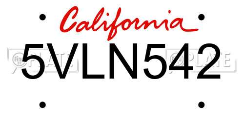 5VLN542 California License Plate