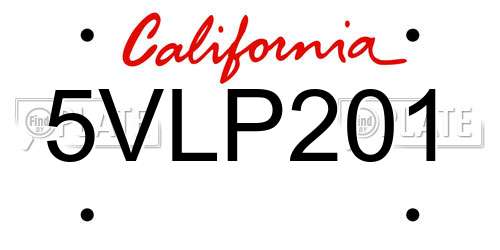 5VLP201 California License Plate