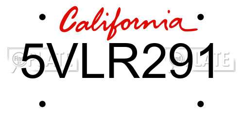5VLR291 California License Plate