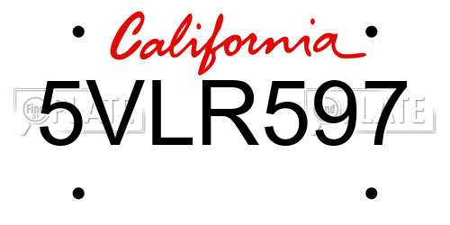 5VLR597 California License Plate