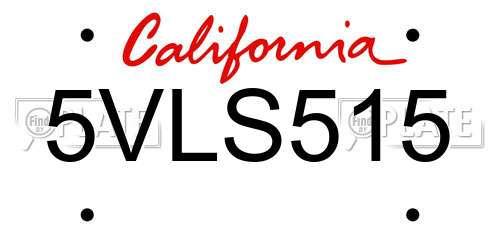 5VLS515 California License Plate