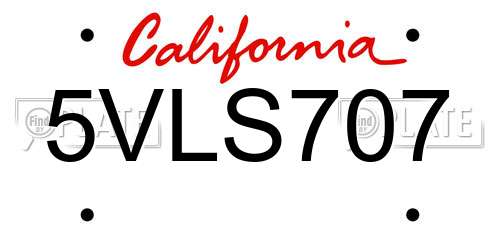 5VLS707 California License Plate