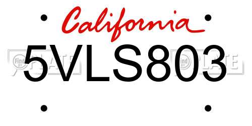 5VLS803 California License Plate