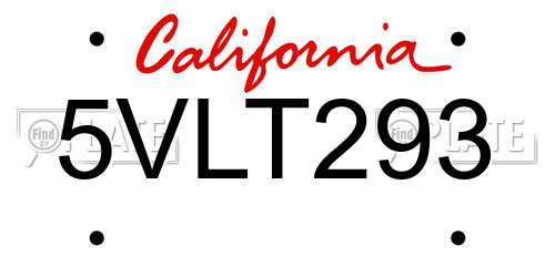 5VLT293 California License Plate