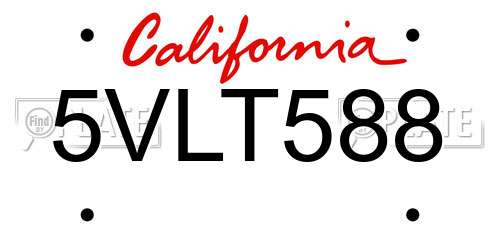 5VLT588 California License Plate
