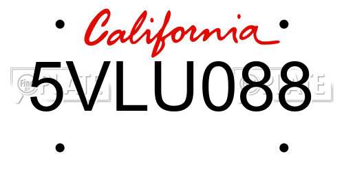 5VLU088 California License Plate