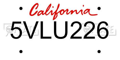 5VLU226 California License Plate