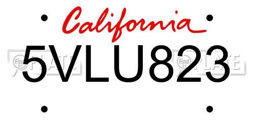5VLU823 California License Plate