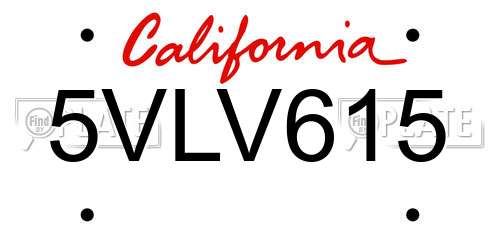 5VLV615 California License Plate