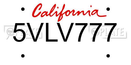 5VLV777 California License Plate
