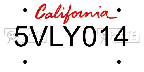 5VLY014 California License Plate
