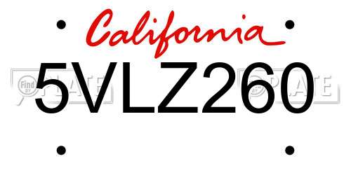 5VLZ260 California License Plate
