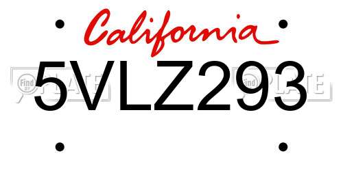 5VLZ293 California License Plate