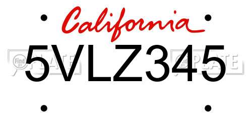 5VLZ345 California License Plate