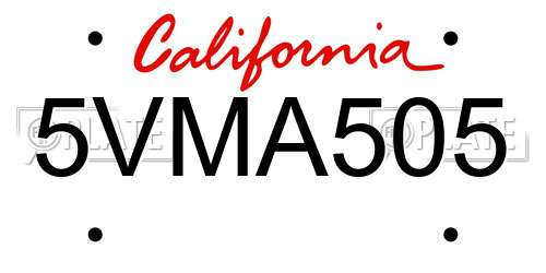 5VMA505 California License Plate