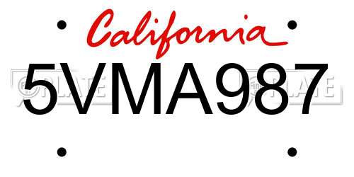 5VMA987 California License Plate