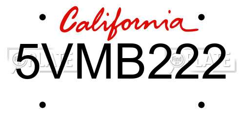5VMB222 California License Plate