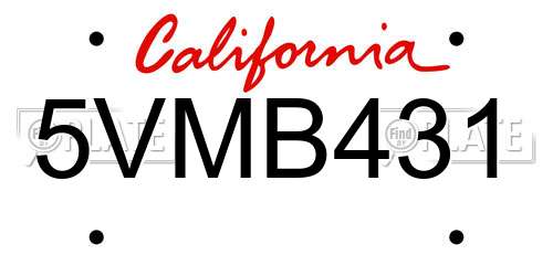 5VMB431 California License Plate