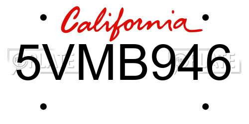 5VMB946 California License Plate
